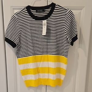 Lauren Ralph Lauren Black, White & Yellow Striped Short Sleeve Tee